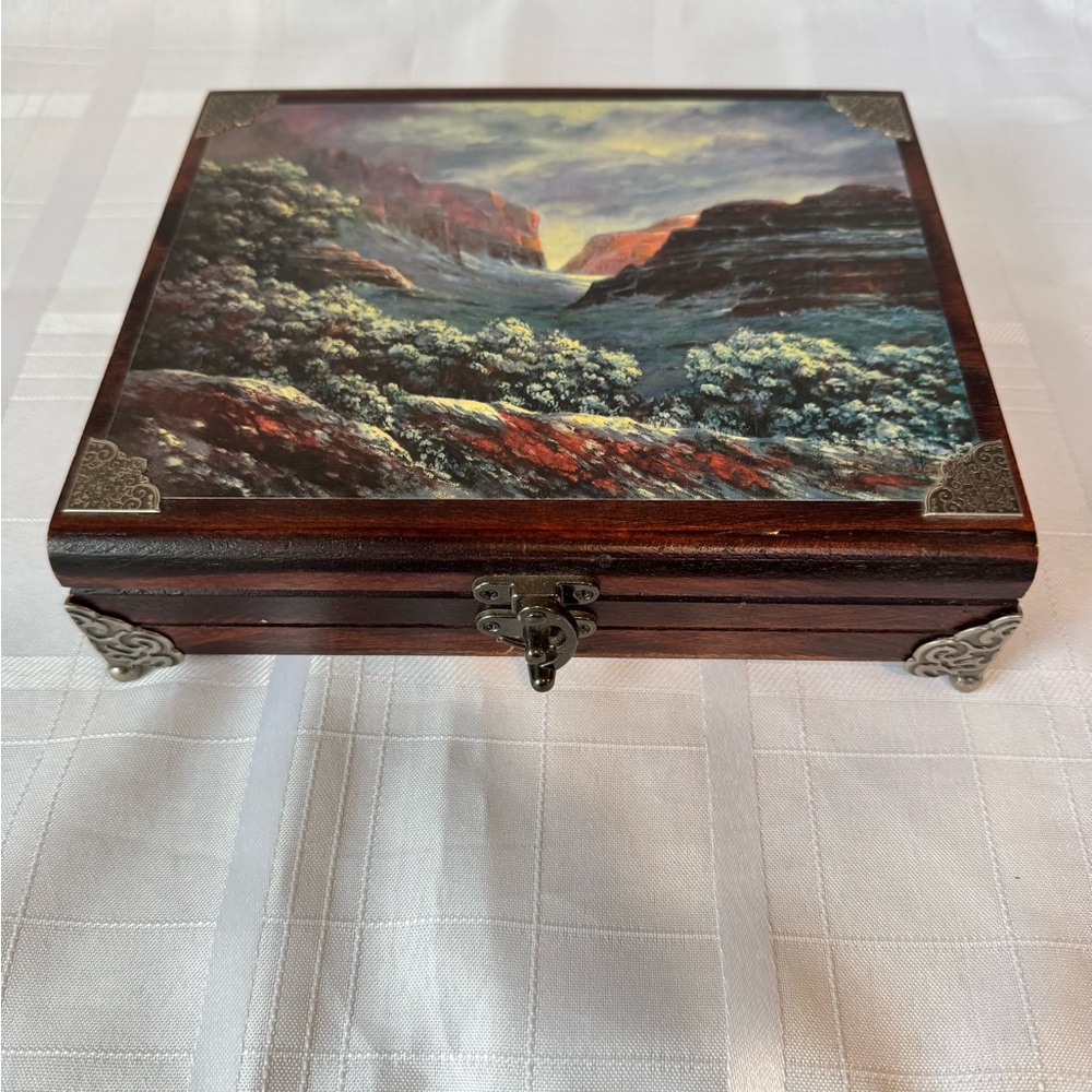 Wooden Elegant Cigar Box with Scenic Landscape 9”x7”
